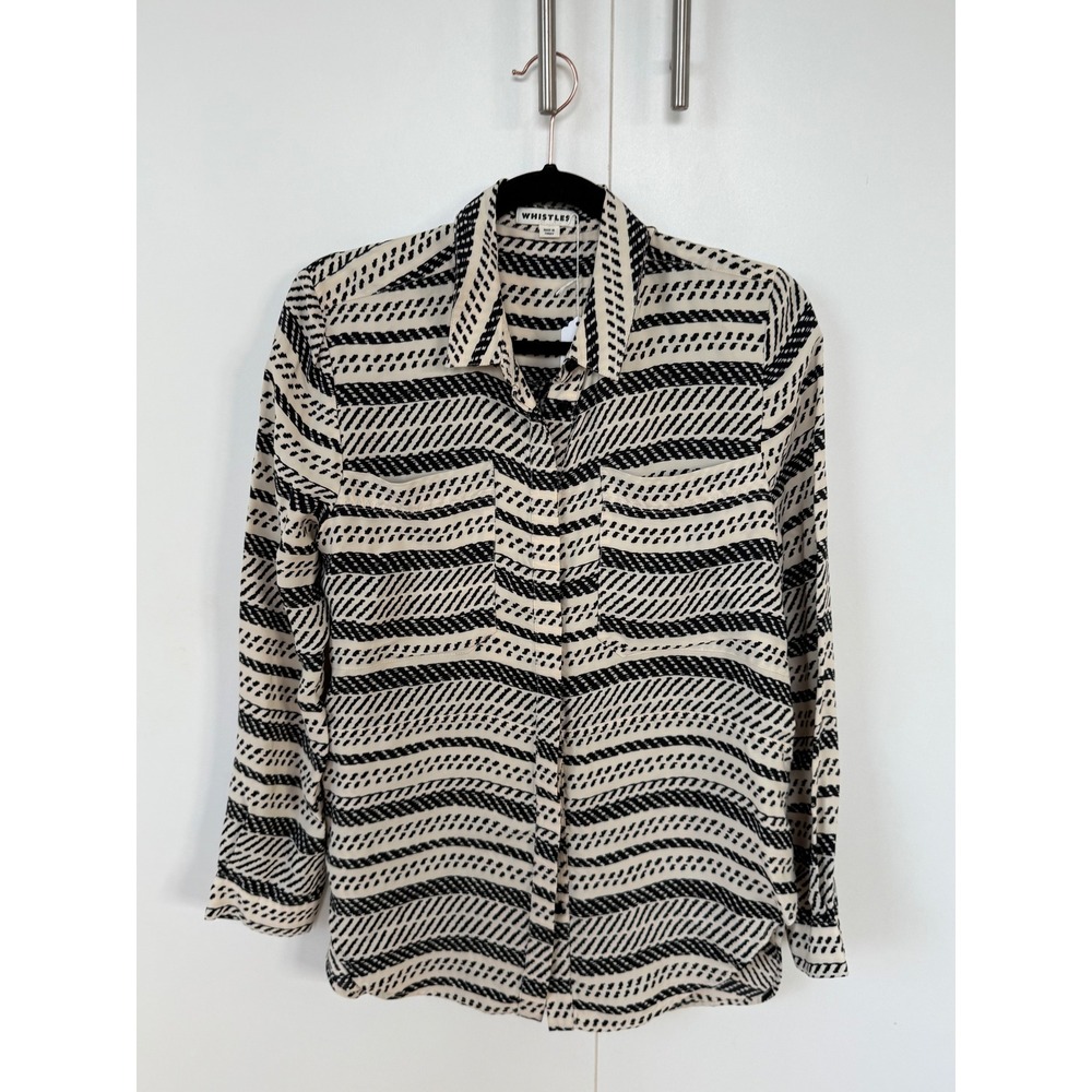 Whistles Womens Abstract Geometric Stripe Button Down Shirt Black Cream - S